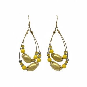 Boho Gold & Yellow Double-Teardrop Beaded Hoop Earrings